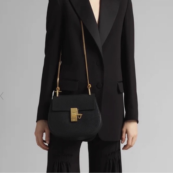 Chloe Black lamb skin leather Crossbody Bag with Gold Accents. - Picture 2 of 16